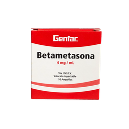 Betametasona 4 Mg,Ml Solucion Inyectable Caja x 10 Ampollas Und (Genfar)