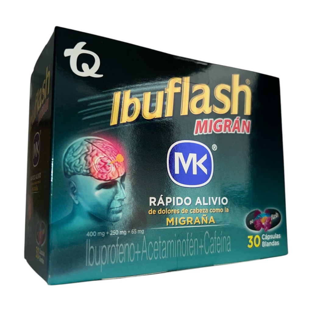 Ibuflash Migran (Ibuprofeno+Acetaminofen+Cafeina) Caja x 30 Capsulas Und (Tecnoquimicas)