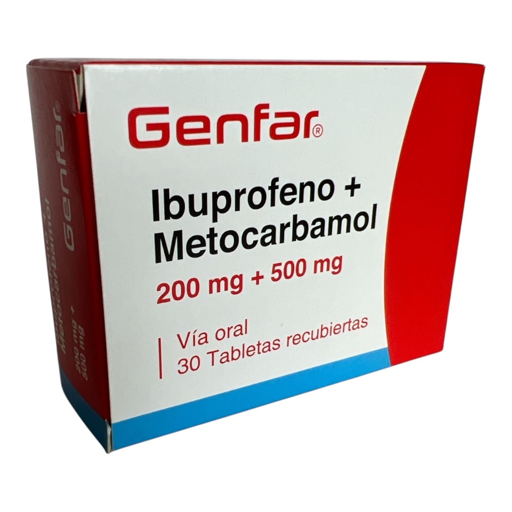 Ibuprofeno+Metocarbamol 200,500 Mg Caja x 30 Tabletas Und (Genfar)