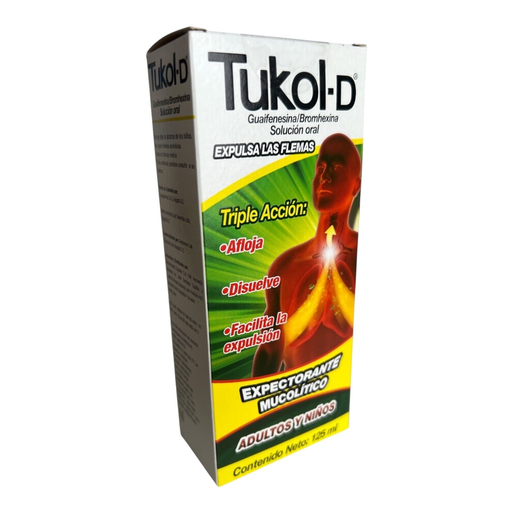 Tukol-D (Guaifenesina+Bromhexina) Adultos y Niños Jarabe x 125 Ml (Genomma)