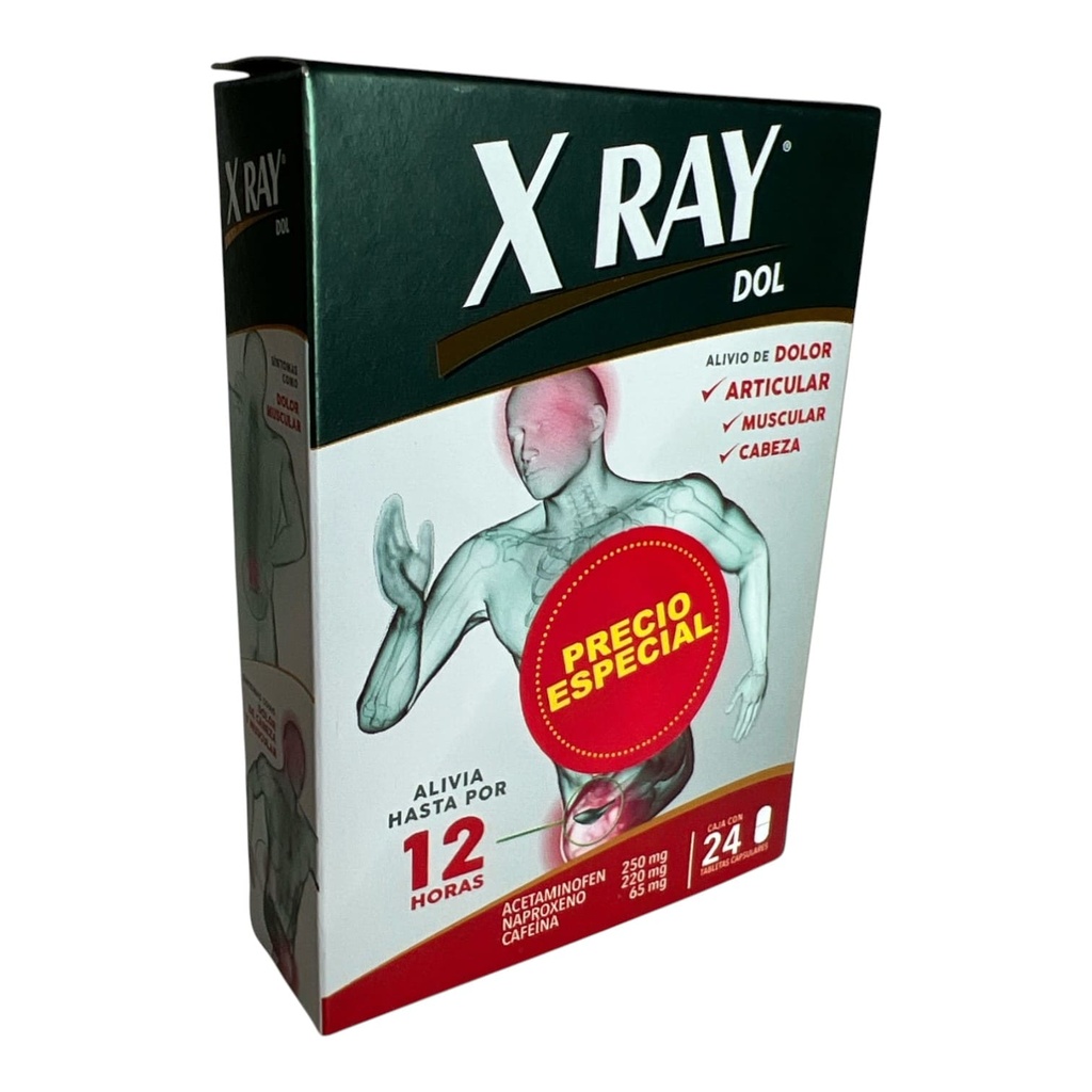X Ray Dol (Acetaminofen+Naproxeno+Cafeina) Caja x 24 Tabletas (Genomma)