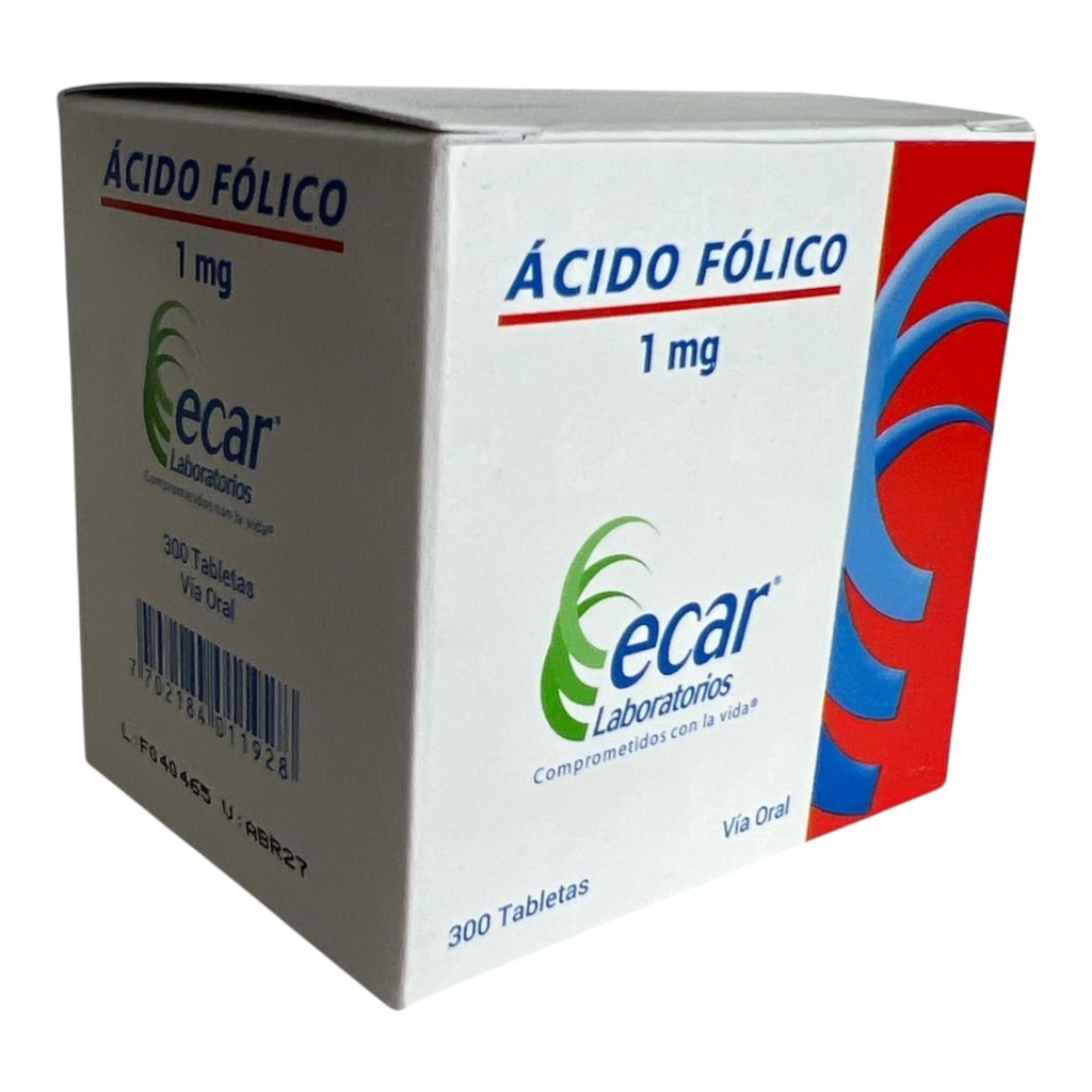 Acido Folico 1 Mg Caja x 300 Tabletas(Ecar)