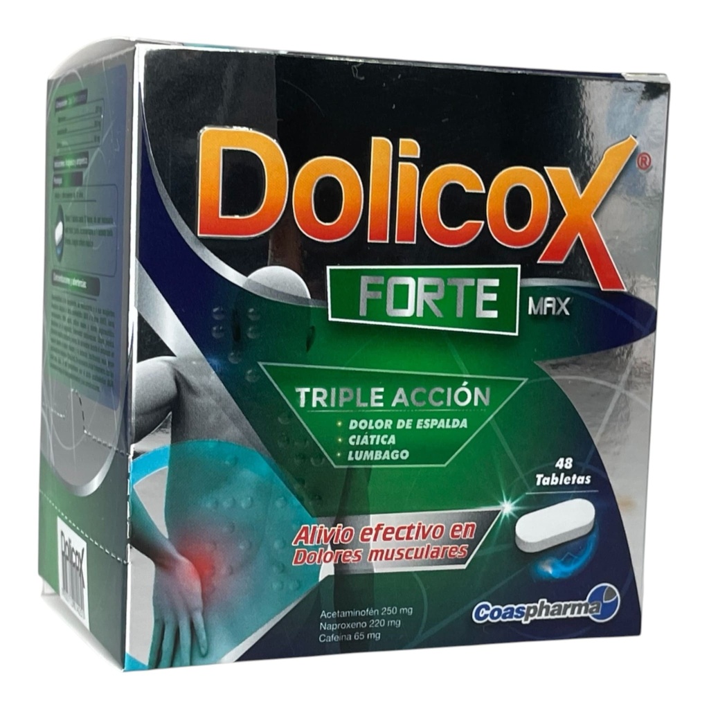Dolicox Forte Max(Acetaminofen+Naproxeno+Cafeina)250,220,65 Mg Caja x 48 Tabletas(Coaspharma)