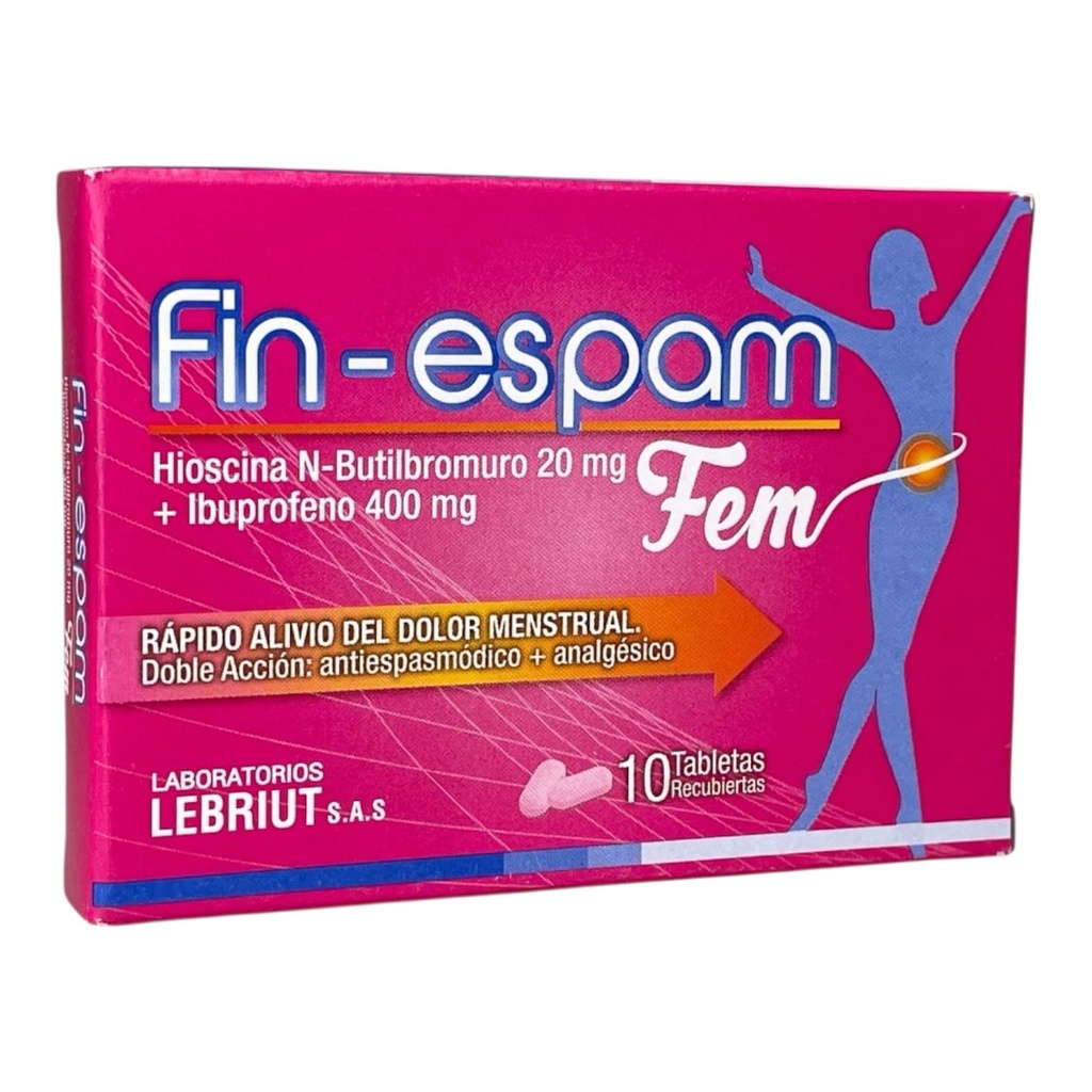 Fin-Espam Fem (Hioscina+ButilBromuro+Ibuprofeno) 20,400 Mg Caja x 10 Tabletas (Lebriut)