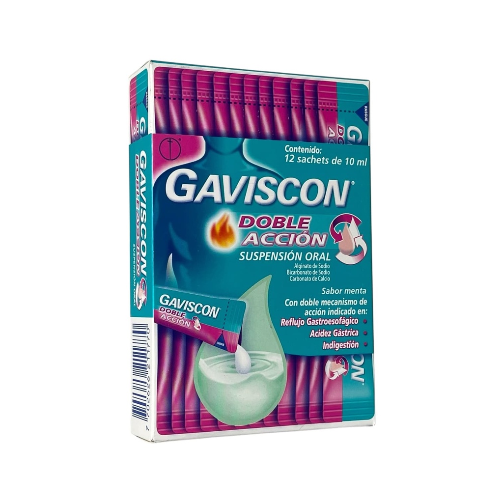 Gaviscon Doble Accion (Alginato+Bicarbonato de Sodio) Suspension Oral Caja x 12 Sachets (Reckitt B)
