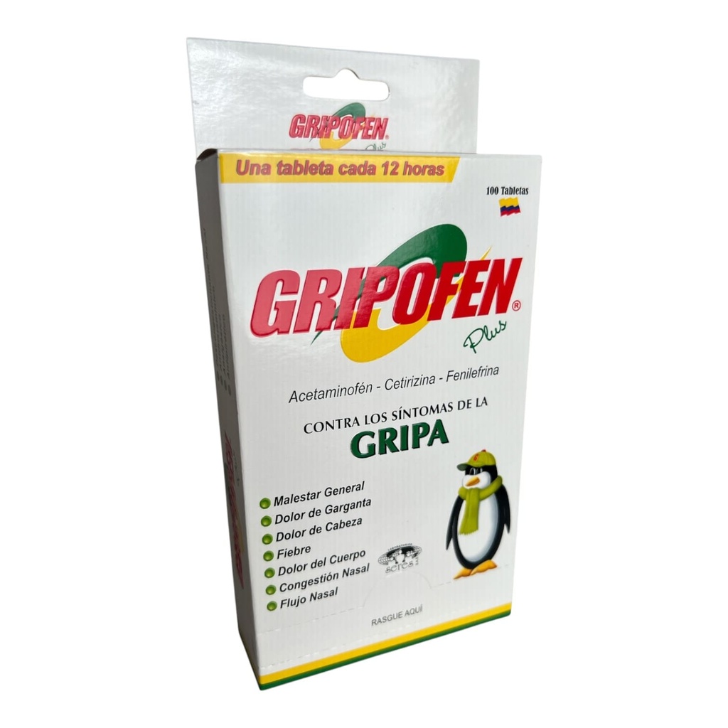 Gripofen Plus (Acetaminofen+Fenilefrina+Cetirizina) Caja x 100 Tabletas (Lab.Seres)