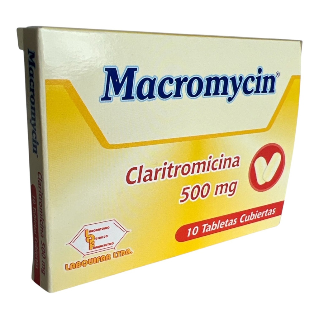Macromycin (Claritromicina) 500 Mg Caja x 10 Tabletas(Labquifar)