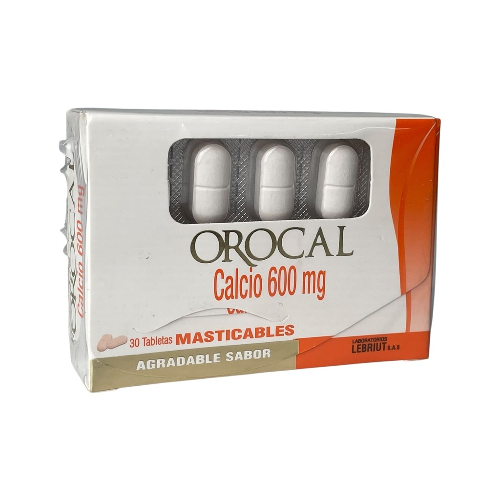 Orocal Calcio 600mg Tabletas Masticables Caja x30 (Lebriut)