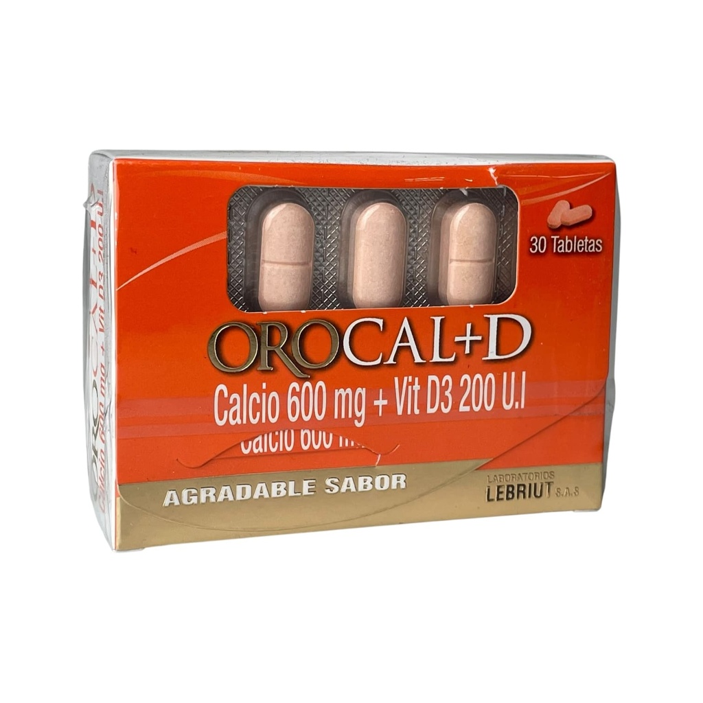 Orocal+D (Calcio+Vitamina D) 600Mg,200 Ui Caja x 30 Tabletas (Lebriut)