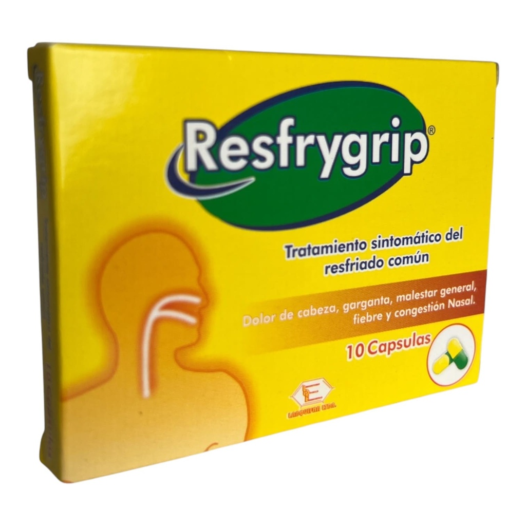 Resfrygrip (Acetaminofen+Fenilefrina+Cetirizina+Cafeina) Caja x 10 Capsulas (Labquifar)
