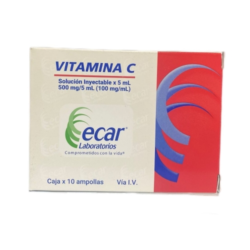 Vitamina C 500 Mg,5Ml Solucion Inyectable Caja x 10 Ampollas (Ecar)