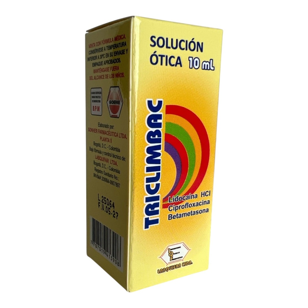 Triclimbac (Lidocaina+Ciprofloxacino+Betametasona) Got Oticas Frasco x 10 Ml (Labquifar)