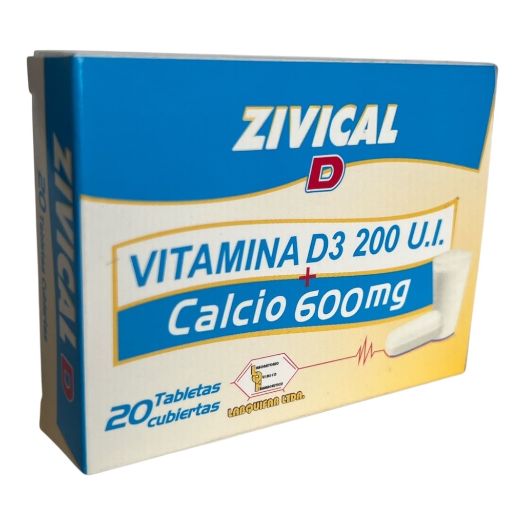 Zivical D (Carbonato De Calcio+Vitamina D3) Caja x 20 Tabletas (Labquifar)