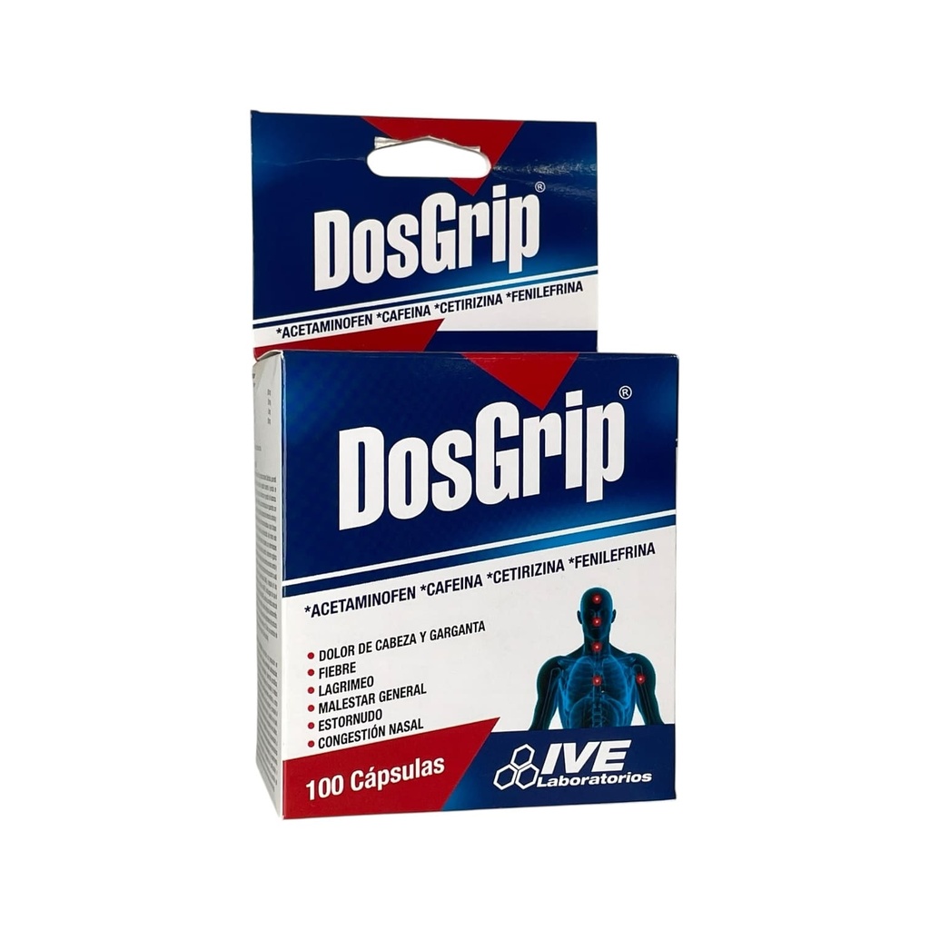 DosGrip (Acetaminofen+Cafeina+Cetirizina+Fenilefrina)Caja x 100 Capsulas Und (Lg-Pharma)