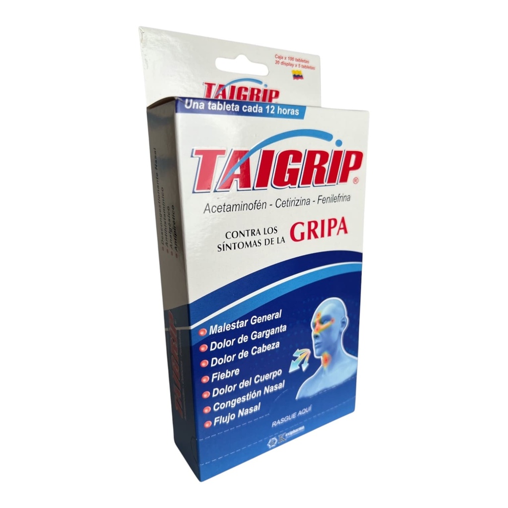 Taigrip (Acetaminofen+Fenilefrina+Cetirizina) Caja x 100 Tabletas (Lab.Seres)