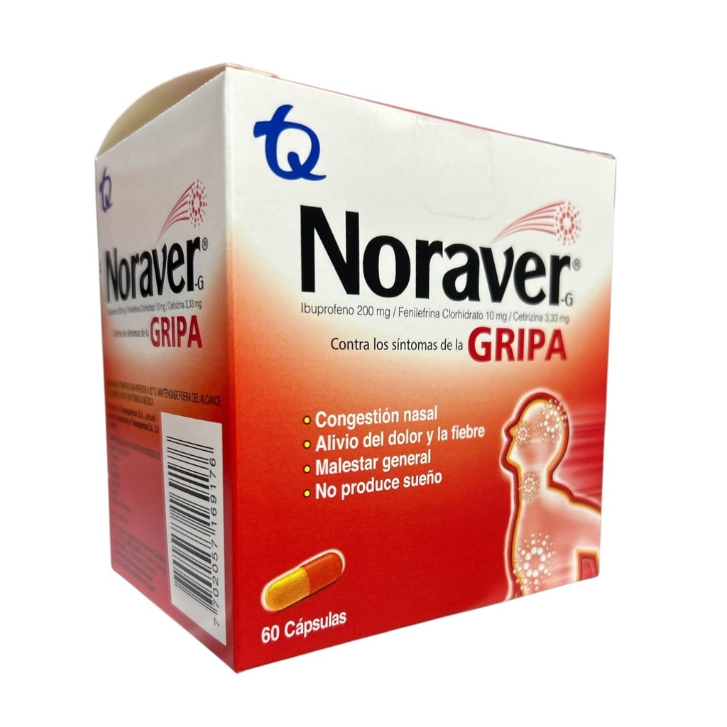 Noraver Gripa (Ibuprofeno+Fenilefrina+Cetirizina) Caja x 60 Capsulas Und (Tecnoquimicas)