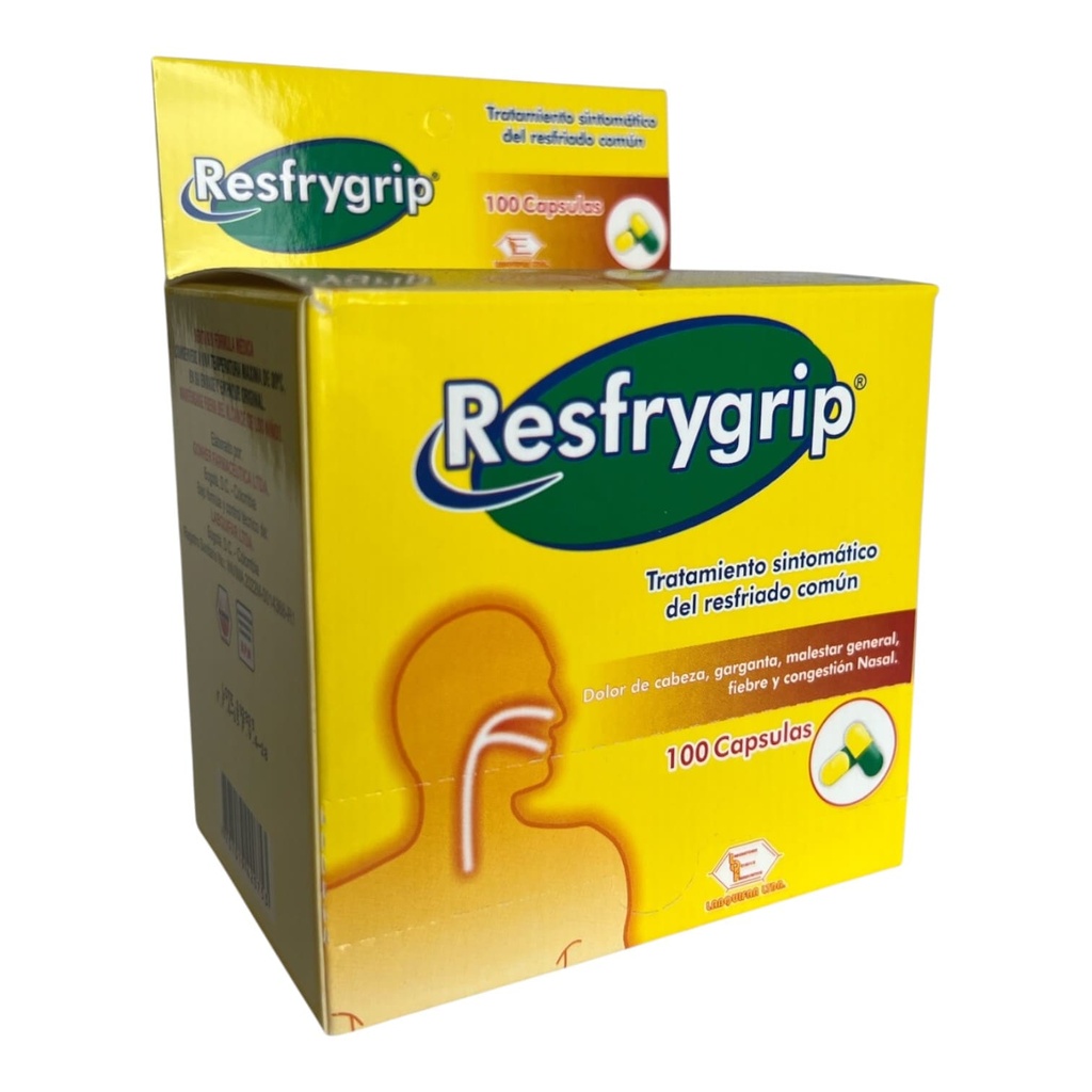 Resfrygrip (Acetaminofen+Fenilefrina+Cetirizina+Cafeina) Caja x 100 Capsulas (Labquifar)