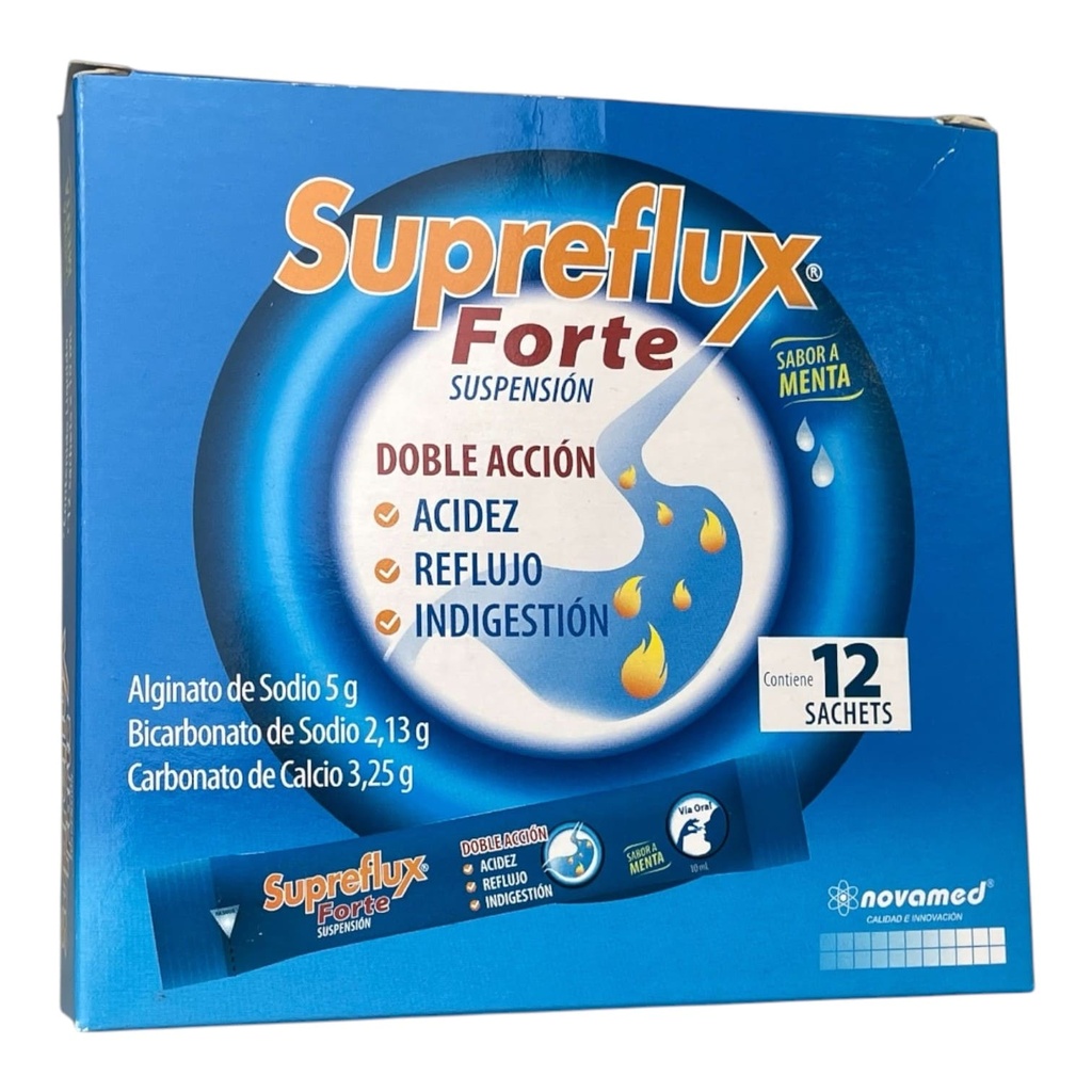 Supreflux Forte(Alginato+Bicarbonato+Carbonato De Calcio)caja x 12 Sobres(Novamed)
