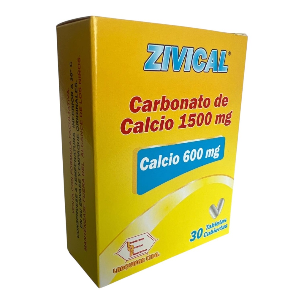 Zivical (Carbonato De Calcio) 600 Mg Caja x 30 Tabletas (Labquifar)